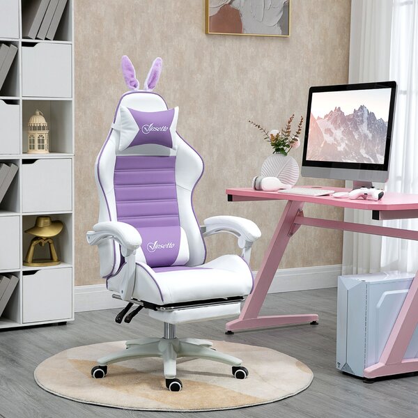 Vinsetto Gamer Szék Nyuszifülekkel, Lábtartóval, Párnákkal, Állítható és Dönthető, Lila