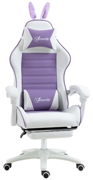 Vinsetto Gamer Szék Nyuszifülekkel, Lábtartóval, Párnákkal, Állítható és Dönthető, Lila