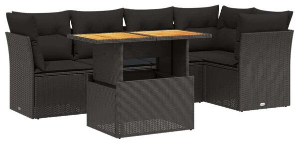 VidaXL 5 részes fekete polyrattan kerti kanapészett párnákkal