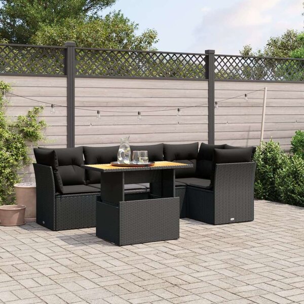 VidaXL 5 részes fekete polyrattan kerti kanapészett párnákkal