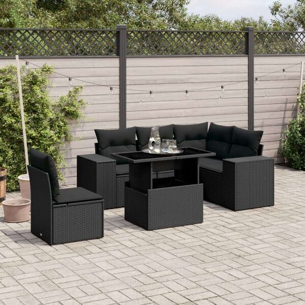 VidaXL Polyrattan Kerti Ülőgarnitúra - 6 részes - Fekete