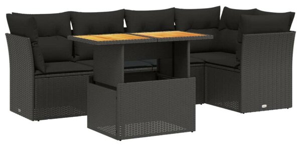 VidaXL 5 részes fekete polyrattan kerti kanapészett párnákkal