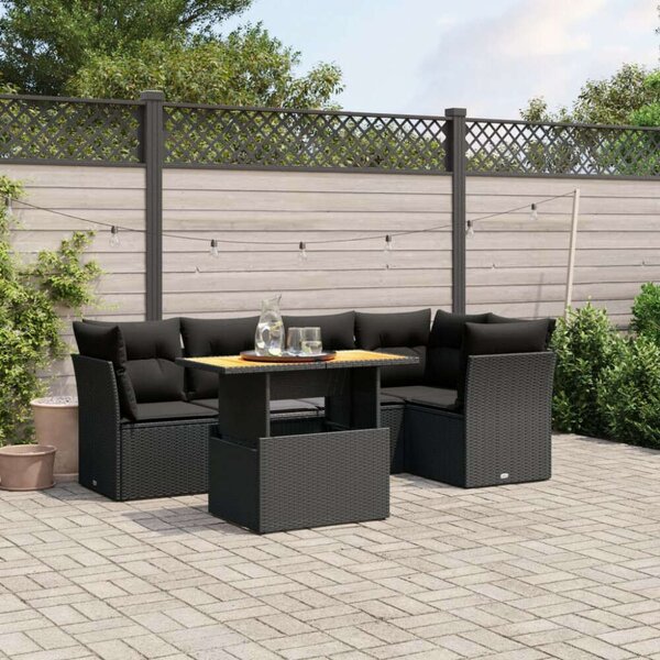 VidaXL 5 részes fekete polyrattan kerti kanapészett párnákkal