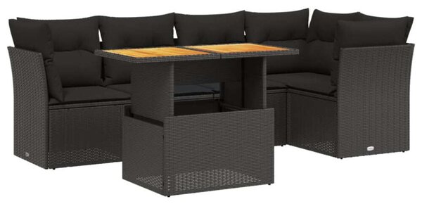 VidaXL 5 részes fekete polyrattan kerti kanapészett párnákkal