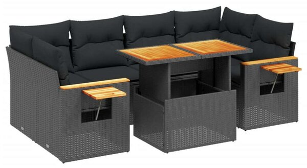 VidaXL Polyrattan Kerti Ülőgarnitúra - 7 részes - Fekete