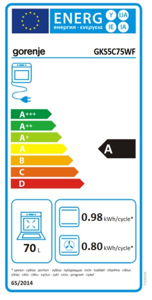 Gorenje GKS5C75WF Kombinált tűzhely 70L, 4 főzőzóna, FrozenBake, A energiaosztály
