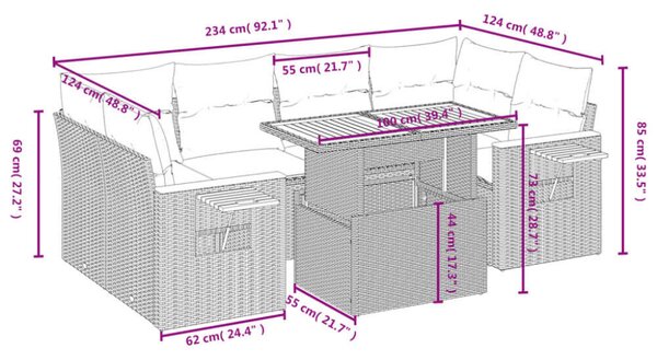 VidaXL Polyrattan Kerti Ülőgarnitúra - 7 részes - Fekete