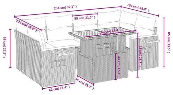 VidaXL Polyrattan Kerti Ülőgarnitúra - 7 részes - Fekete