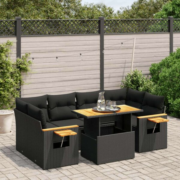 VidaXL Polyrattan Kerti Ülőgarnitúra - 7 részes - Fekete