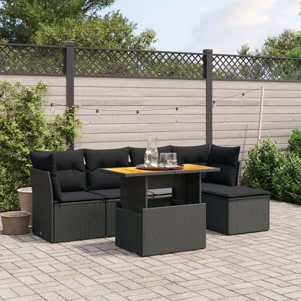 VidaXL Polyrattan Kerti Ülőgarnitúra - 6 részes, Fekete