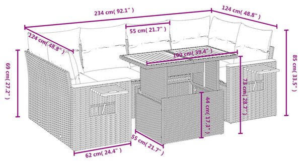 VidaXL Polyrattan Kerti Ülőgarnitúra - 7 részes - Fekete