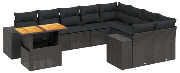 VidaXL Polyrattan Kerti Ülőgarnitúra - 10 részes - Fekete