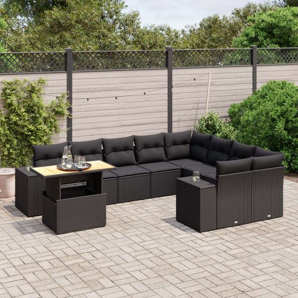 VidaXL Polyrattan Kerti Ülőgarnitúra - 10 részes - Fekete
