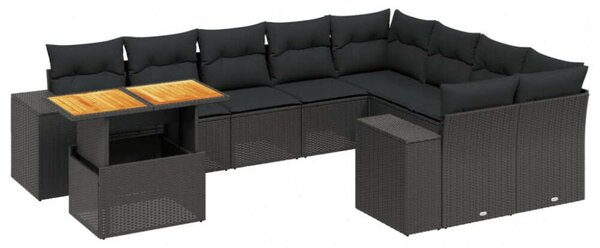 VidaXL Polyrattan Kerti Ülőgarnitúra - 10 részes - Fekete