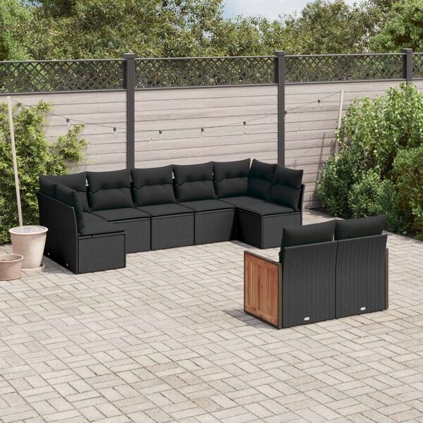 VidaXL Polyrattan Kerti Ülőgarnitúra - 9 részes - Fekete