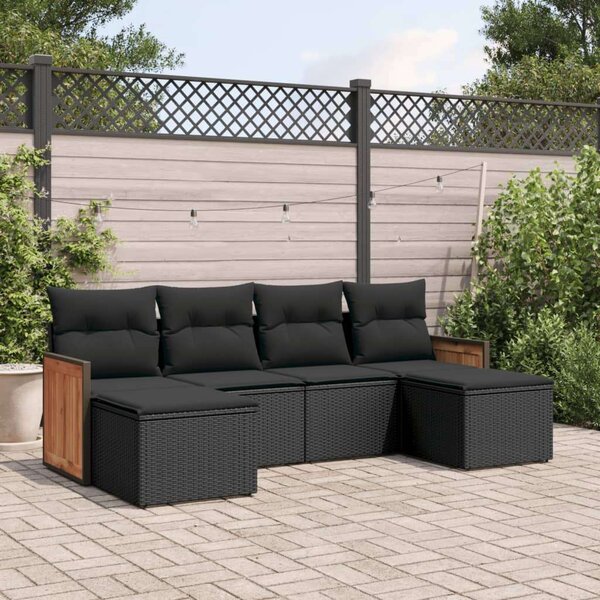 VidaXL Polyrattan Kerti Ülőgarnitúra - 6 részes - Fekete