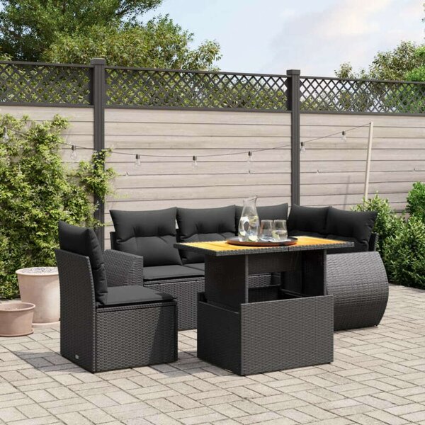 VidaXL Polyrattan Kerti Ülőgarnitúra - 6 részes - Fekete