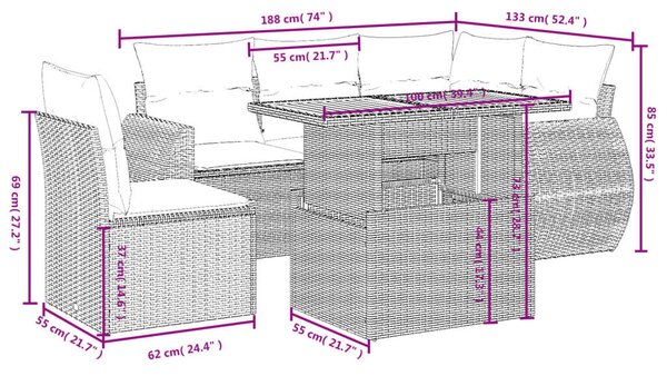 VidaXL Polyrattan Kerti Ülőgarnitúra - 6 részes - Fekete