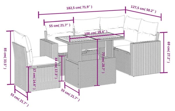 VidaXL Polyrattan Kerti Ülőgarnitúra - 6 részes - Fekete