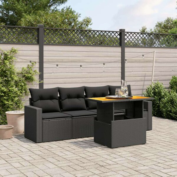 Polyrattan Kerti Kanapé Szett - 5 részes - Fekete