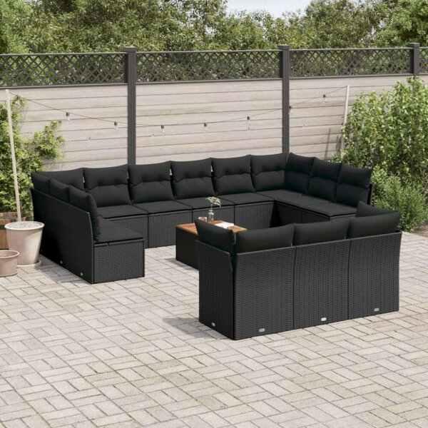 VidaXL Polyrattan Kerti Ülőgarnitúra - 14 részes - Fekete