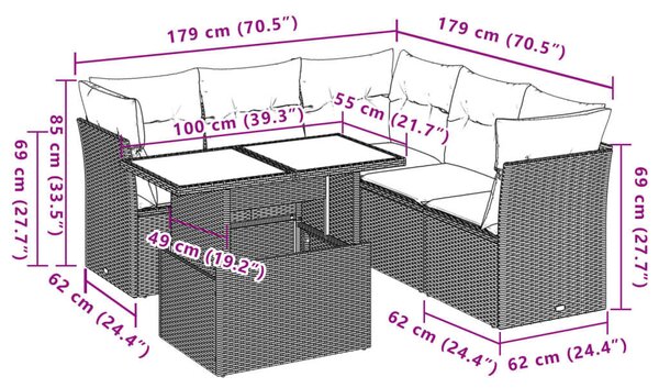 VidaXL Polyrattan Kerti Ülőgarnitúra - 6 részes - Fekete