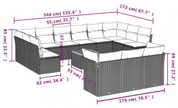 VidaXL Polyrattan Kerti Ülőgarnitúra - 14 részes - Fekete
