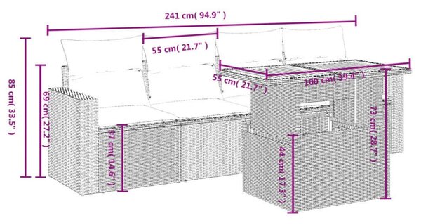 Polyrattan Kerti Kanapé Szett - 5 részes - Fekete