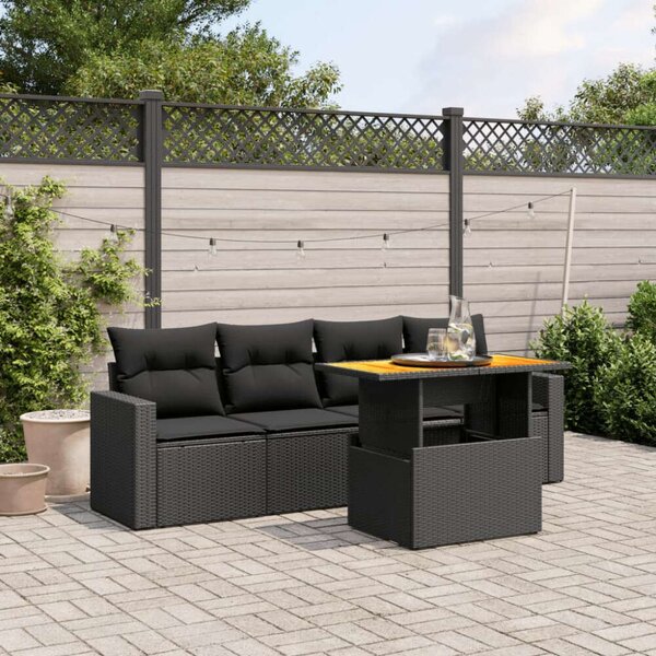 Polyrattan Kerti Kanapé Szett - 5 részes - Fekete