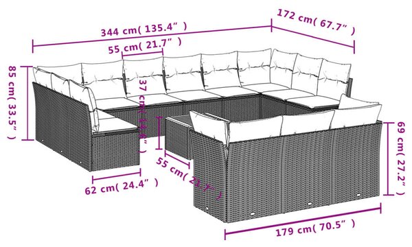VidaXL Polyrattan Kerti Ülőgarnitúra - 14 részes - Fekete