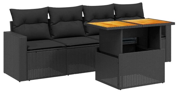 Polyrattan Kerti Kanapé Szett - 5 részes - Fekete