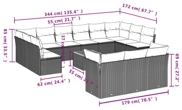 VidaXL Polyrattan Kerti Ülőgarnitúra - 14 részes - Fekete