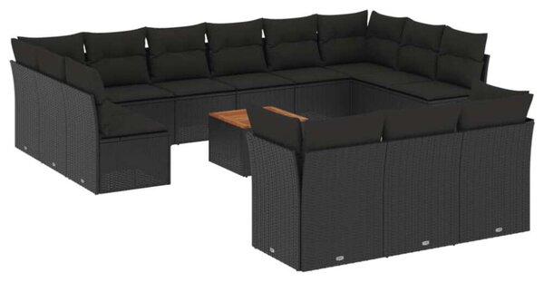 VidaXL Polyrattan Kerti Ülőgarnitúra - 14 részes - Fekete
