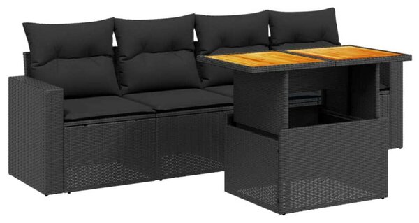 Polyrattan Kerti Kanapé Szett - 5 részes - Fekete