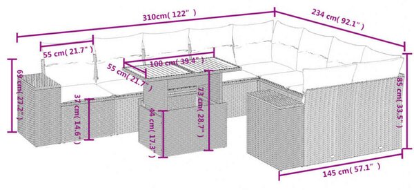 VidaXL Polyrattan Kerti Ülőgarnitúra - Fekete - 10 részes