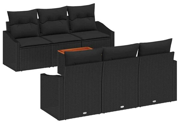 VidaXL Kerti Kanapé Szett párnával 7 pcs Fekete polirattan