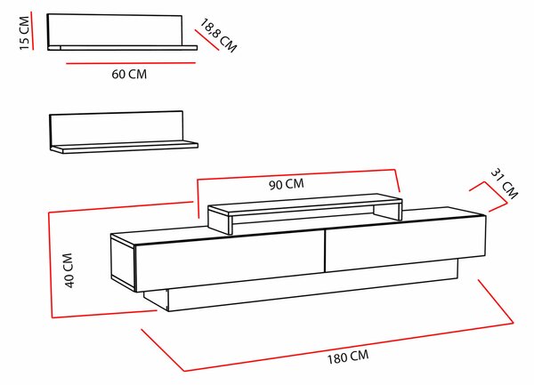 Hanah Home TV Unit White Brown Lusi - White, Brown