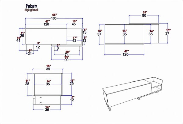 Hanah Home TV Stand White Black Walnut Parion - White, Black, Walnut