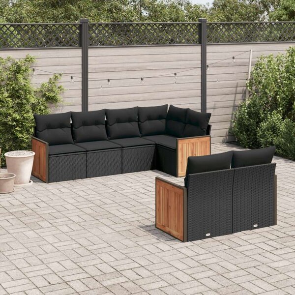 VidaXL 7 részes Kerti Ülőgarnitúra - Fekete Polyrattan