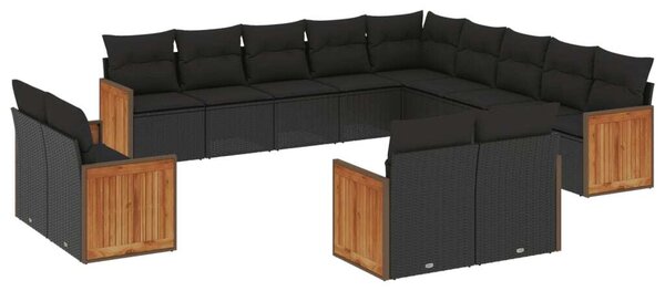 VidaXL Polyrattan Kerti Ülőgarnitúra - 13 részes - Fekete