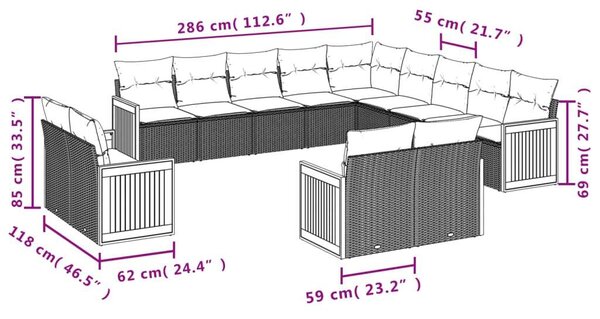 VidaXL Polyrattan Kerti Ülőgarnitúra - 13 részes - Fekete