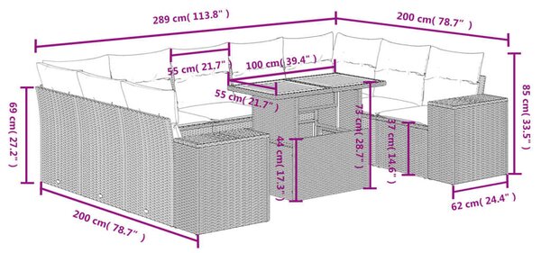 VidaXL Polyrattan Kerti Ülőgarnitúra - 10 részes - Fekete