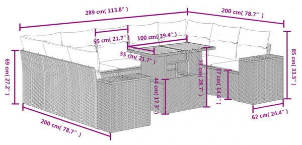 VidaXL Polyrattan Kerti Ülőgarnitúra - 10 részes - Fekete