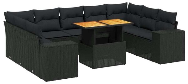 VidaXL Polyrattan Kerti Ülőgarnitúra - 10 részes - Fekete