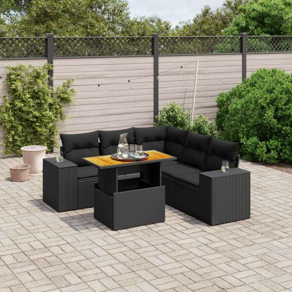 VidaXL Polyrattan Kerti Ülőgarnitúra - 6 részes - Fekete