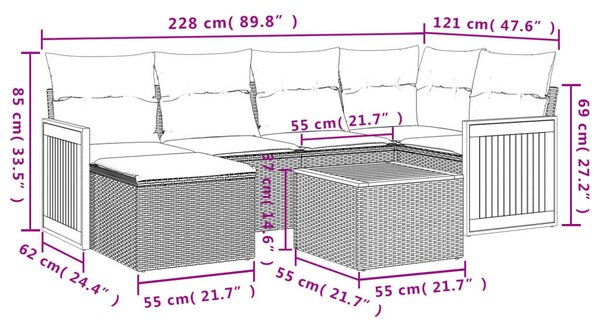 VidaXL Polyrattan Kerti Ülőgarnitúra - 7 részes - Fekete