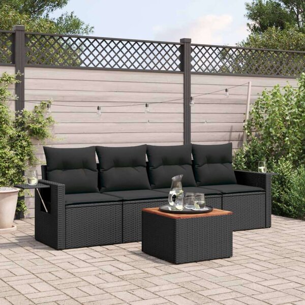 VidaXL Polyrattan Kerti Kanapé Szett - 5 részes - Fekete