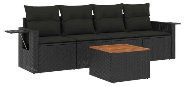VidaXL Polyrattan Kerti Kanapé Szett - 5 részes - Fekete