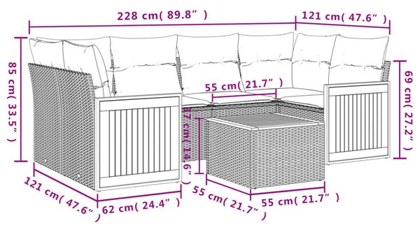 Polyrattan Kerti Ülőgarnitúra - 7 részes - Bézs