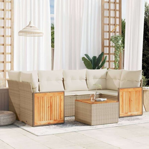 Polyrattan Kerti Ülőgarnitúra - 7 részes - Bézs
